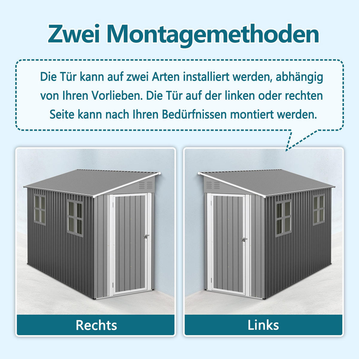 GERÄTEHAUS Metall-Anlehn-Geräteschuppen rostbeständig, wetterfest - Grau, Metall (280/110cm)