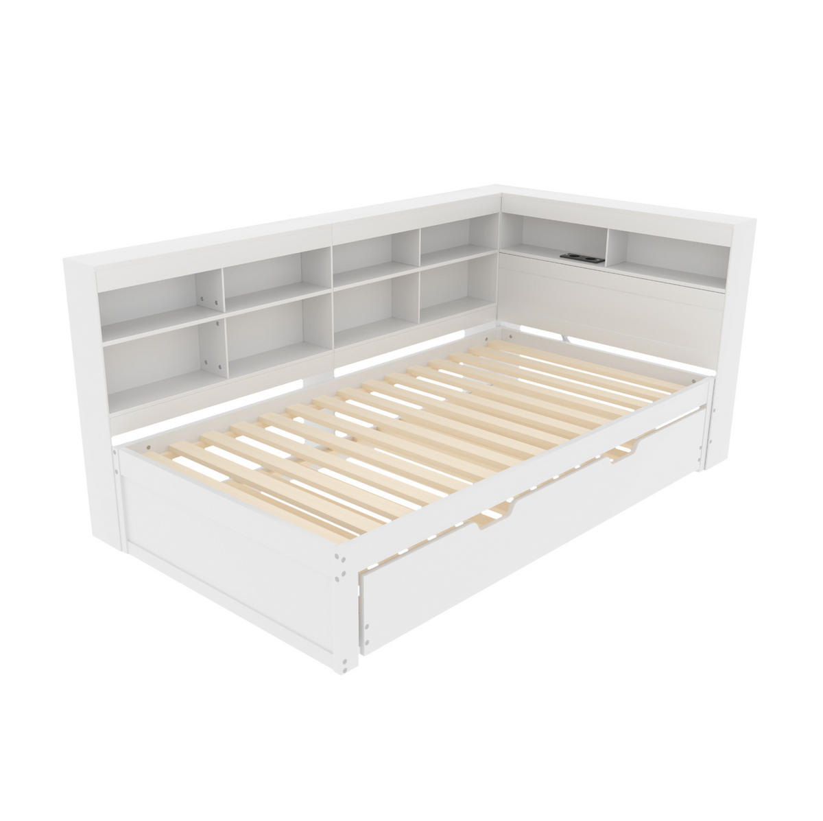 AUSZIEHBETT 90/200 cm aus Holz mit Stauraum und USB-Anschluss, Weiß - Weiß, Holz (90/200cm) - Flora Grace