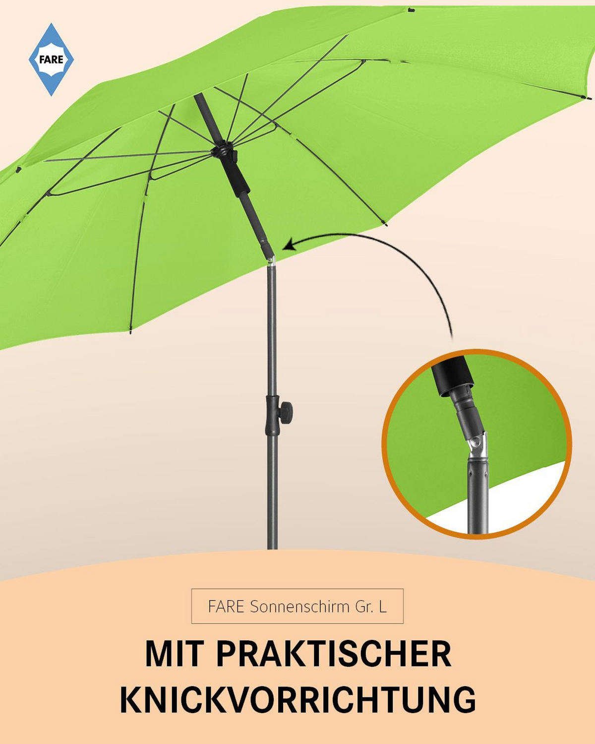 SONNENSCHIRM 200/200/126 cm - Grün, Kunststoff (200/200cm) - FARE
