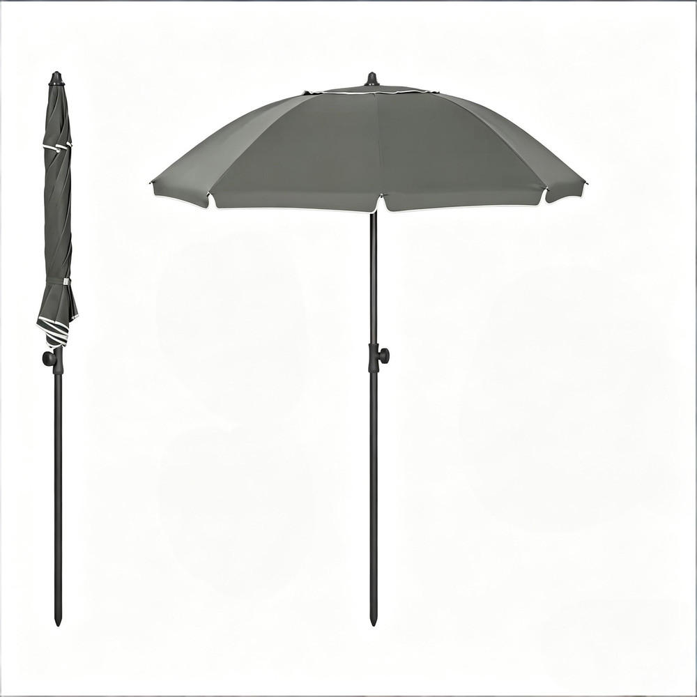 SONNENSCHIRM Polyester 175cm Grau Höhenverstellbar Knickbar - Grau, Textil (195/175cm) - Raelunyi