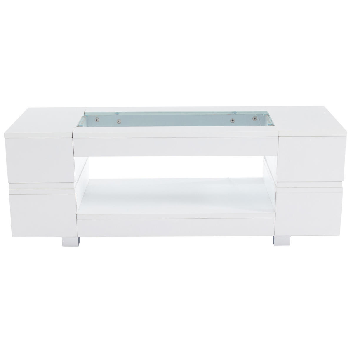 KONFERENČNÍ stolek z dřevotřísky 100x50x35 cm bílý s LED osvětlením, skleněnou deskou a úložným prostorem - bílá, kompozitní dřevo (100/50/35cm) - Modfu