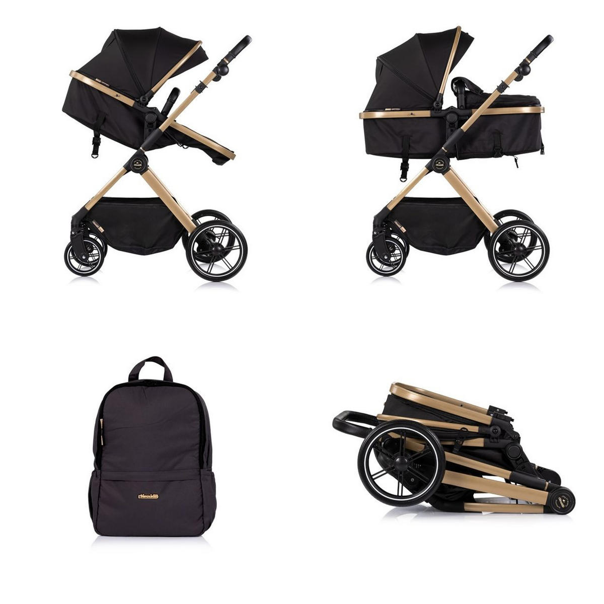 KINDERWAGEN Pearl 2 in 1 schwarz umbaubar Rucksack Fußsack Korb Federung - Schwarz, Metall (64/65/104cm) - Chipolino