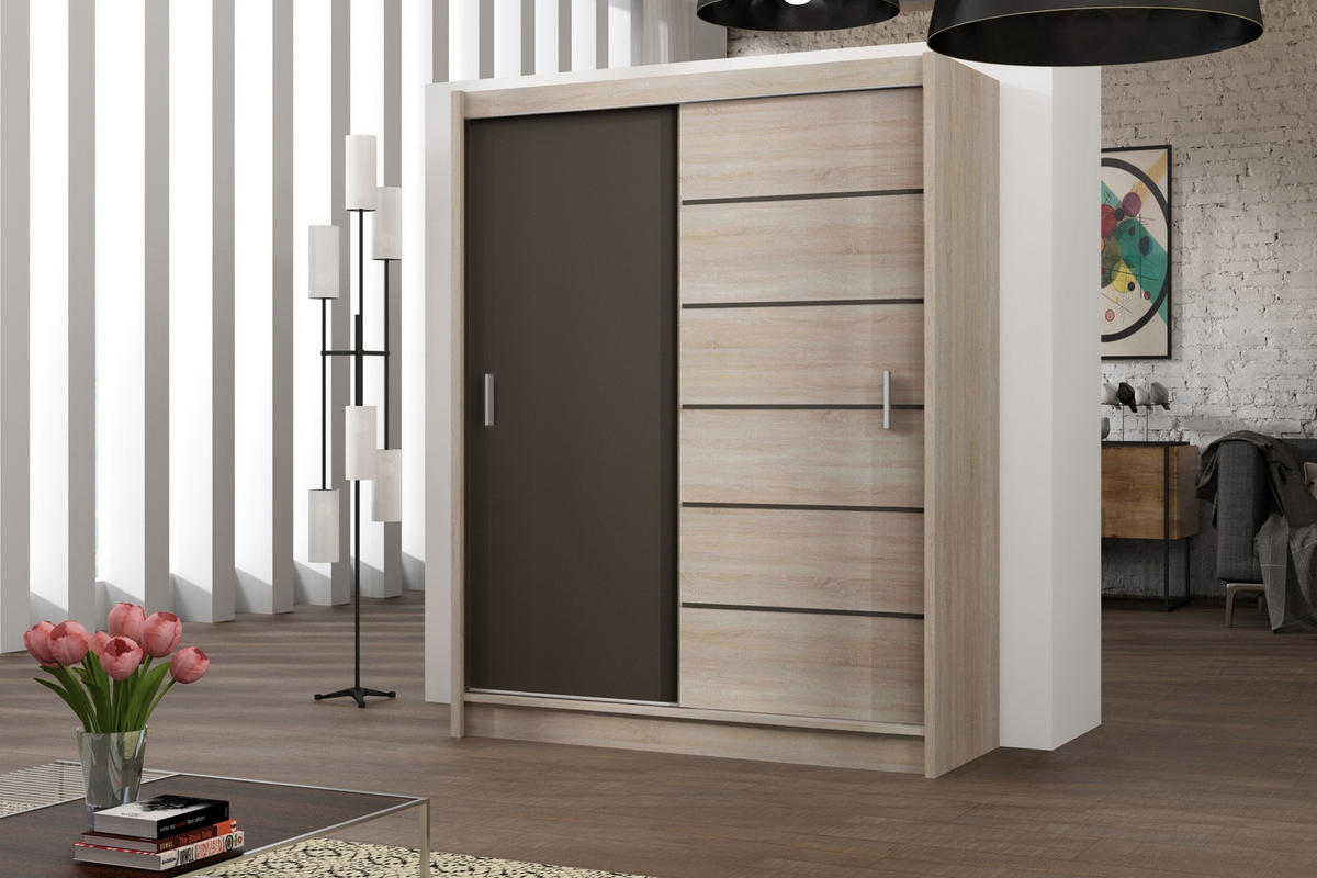 SCHWEBETÜRENSCHRANK NIDALE 203/215/61 cm 2-türig Sonoma Eiche - Sonoma Eiche, Holzwerkstoff (203/215/61cm) - MASSENO