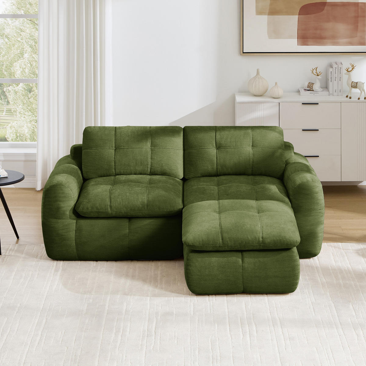 ECKSOFA DE-34464 Karostepp-Design und Ottoman Grün - Grün, Textil (160/194cm) - ComfortXL