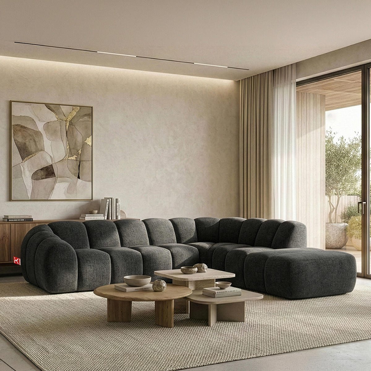 ECKSOFA RECHTS FLAVA, Graphitfarben - Graphitfarben, Holz/Holzwerkstoff (310/274cm) - KONSIMO®