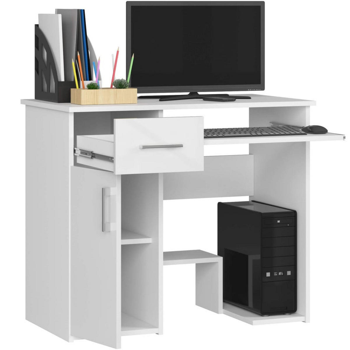 SCHREIBTISCH Weiß, Weiß Glanz 74/90/50 - Weiß Hochglanz/Weiß, Holzwerkstoff (50/90/74cm) - RAUMHIRSCH FURNITURE