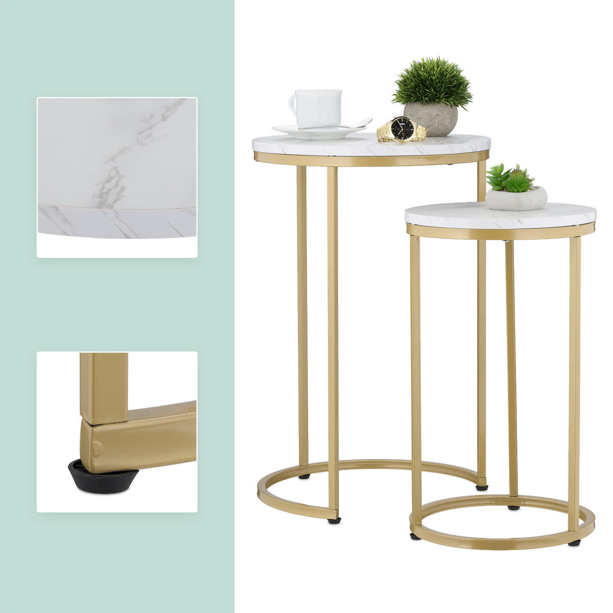 SATZTISCH-SET 2-tlg. - Goldfarben/Weiß, Holzwerkstoff/Kunststoff (40/40/61.5cm) - Relaxdays