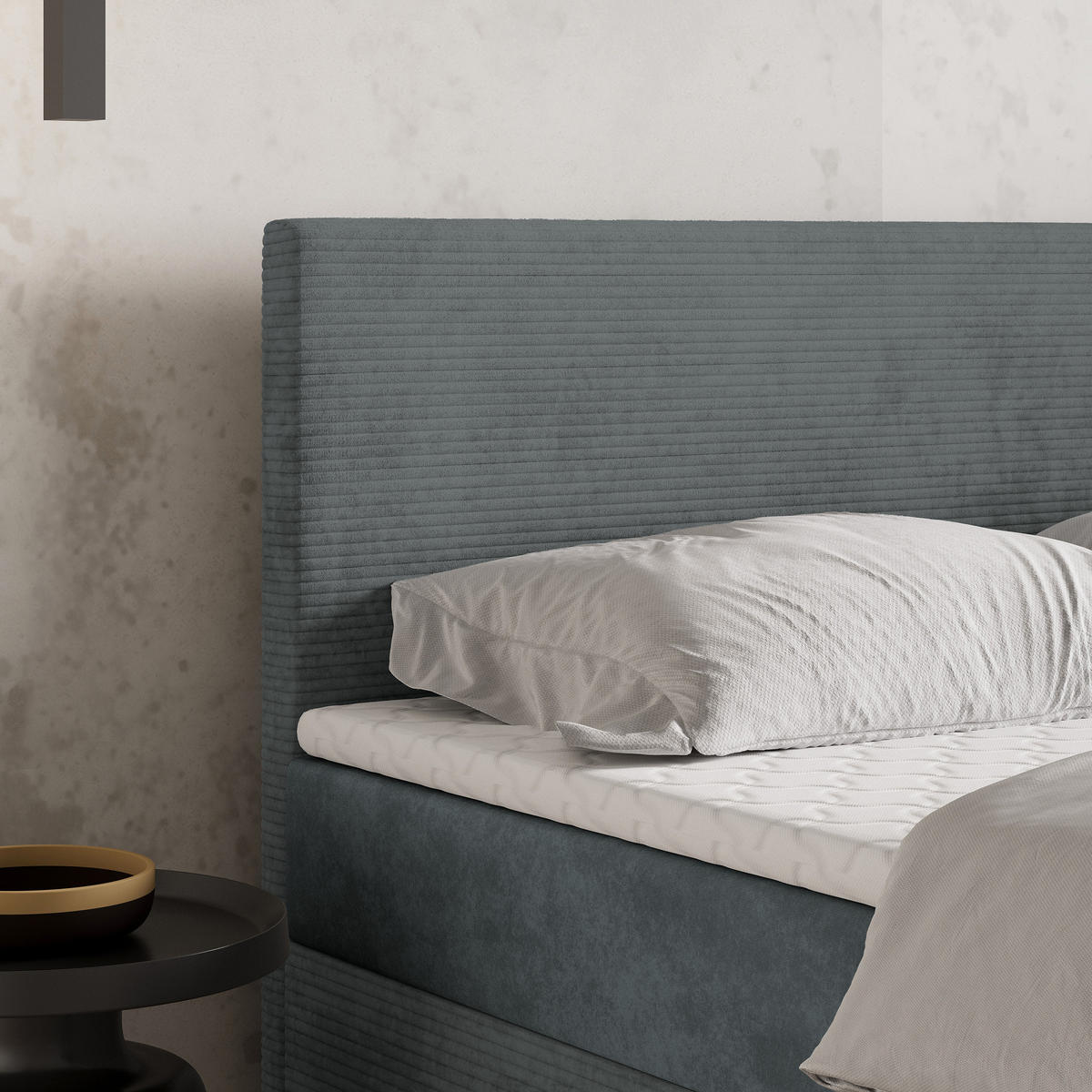 BOXBETT TORREL 140x200 cm mit Matratze und Topper - Grau - Grau, Holz (140/200cm) - MASSENO