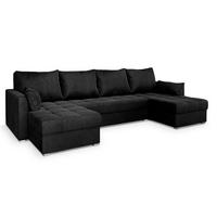WOHNLANDSCHAFT NAKO M Schwarz Velours-Stoff mit Schlaffunktion - Schwarz, Holz (285/85/140cm) - MASSENO