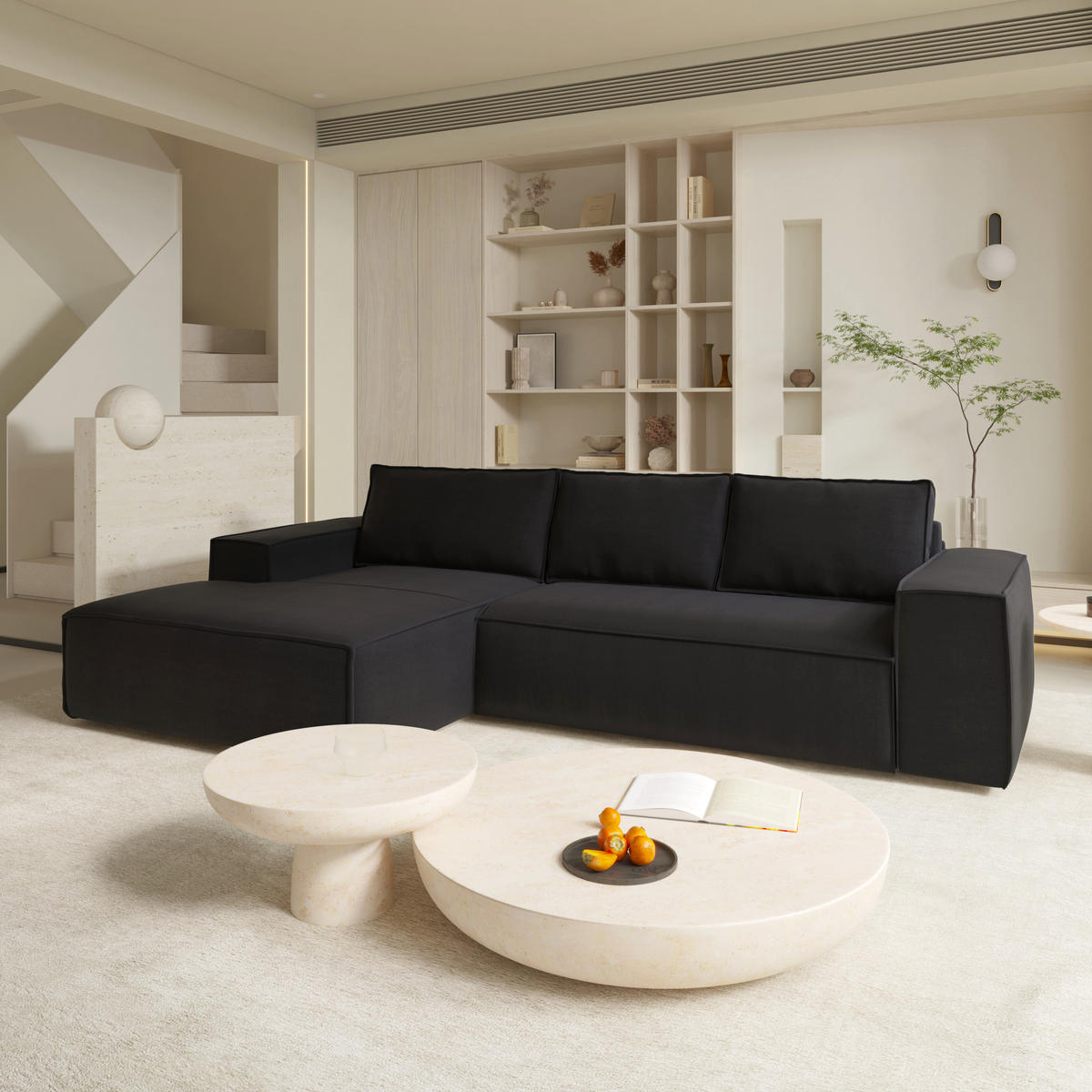ECKSOFA LINKS Samt Dunkles Anthrazit 302cm - Anthrazit, Textil (165/302cm) - Sia Home