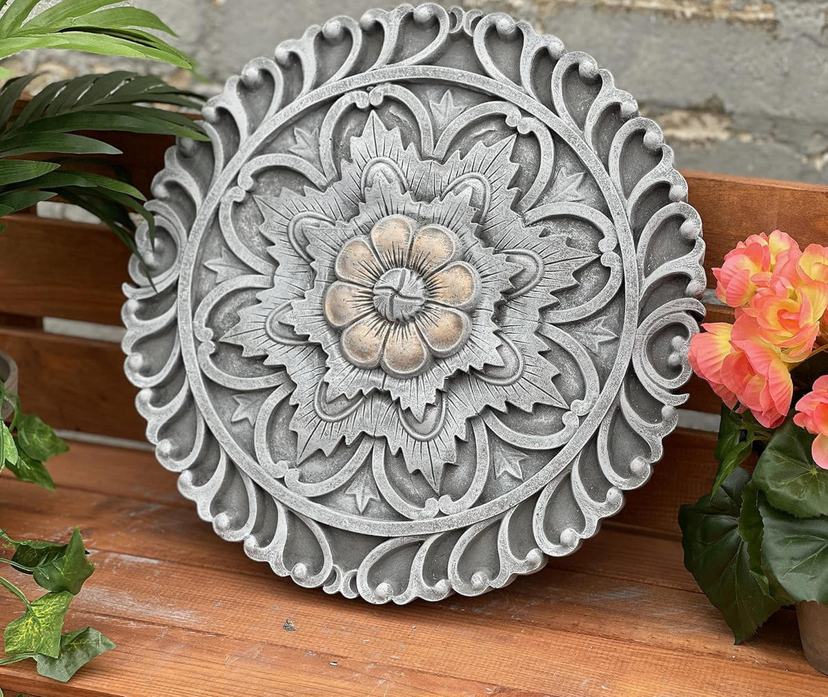 STEINFIGUR Mandala rund frostfest Steinguss - Grau, Stein (3/33/33cm) - stoneandstyle