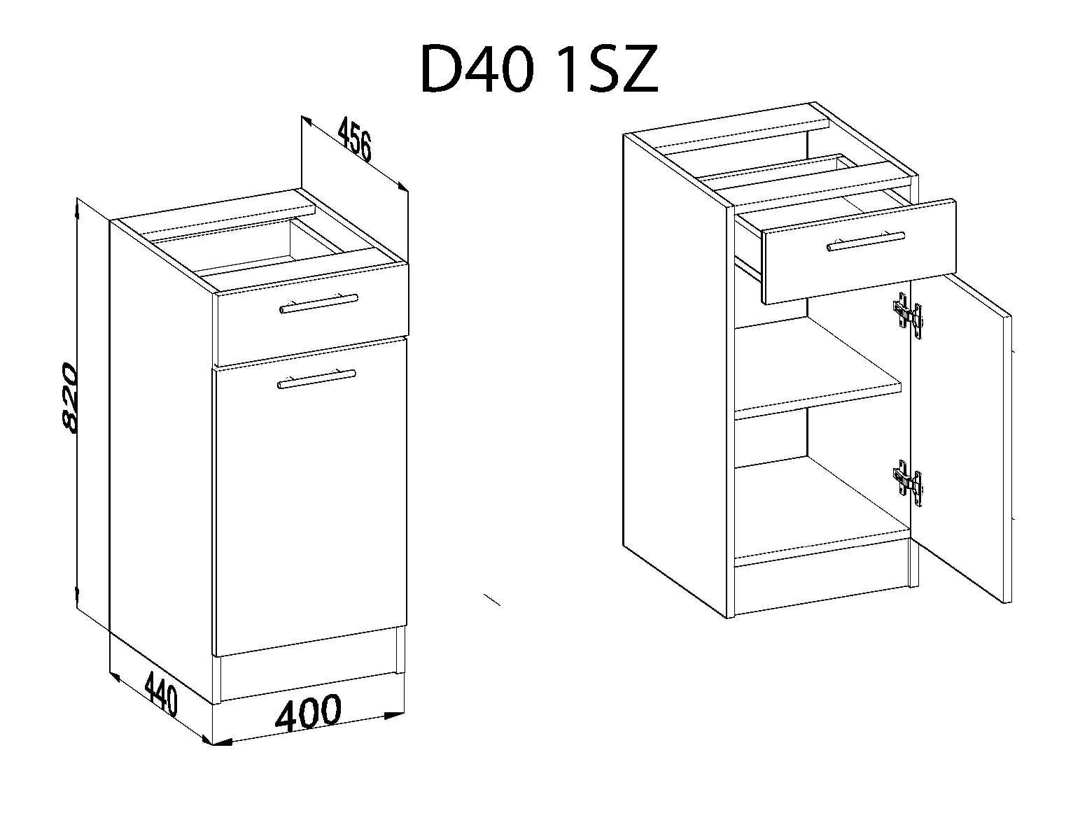 KÜCHENUNTERSCHRANK mit 1 Schublade d40 1sz eiche bordeaux - Bordeaux, Holzwerkstoff (40/82/44cm) - roe furniture