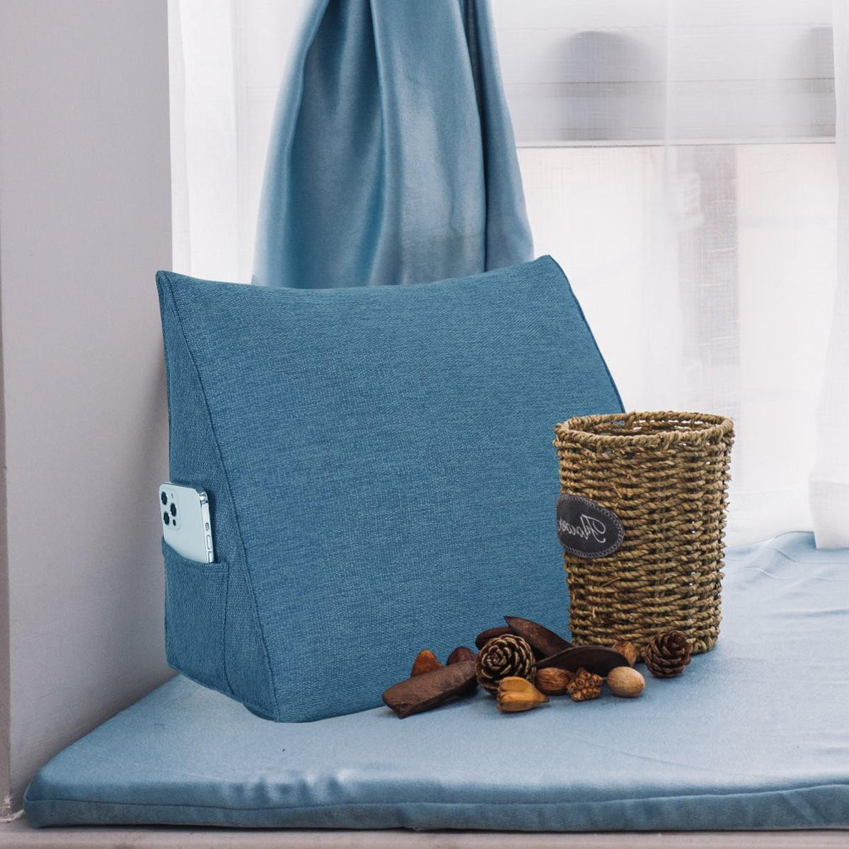 RÜCKENKISSEN für Bett Leinenlook Blau 45 cm - Blau, Textil (35/45cm) - Vercart