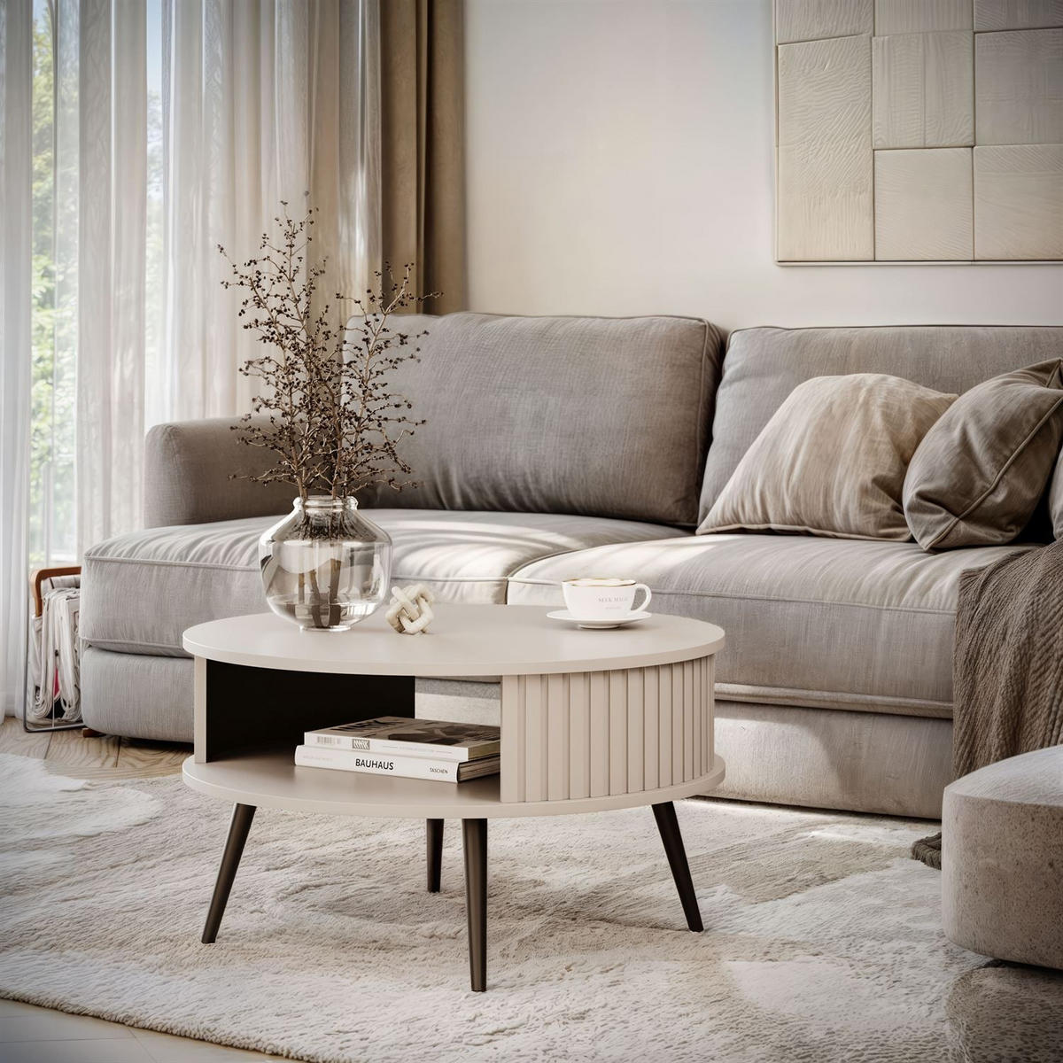 RUNDER Couchtisch IVY - Beige, Holzwerkstoff (76/44/76cm) - Lookway