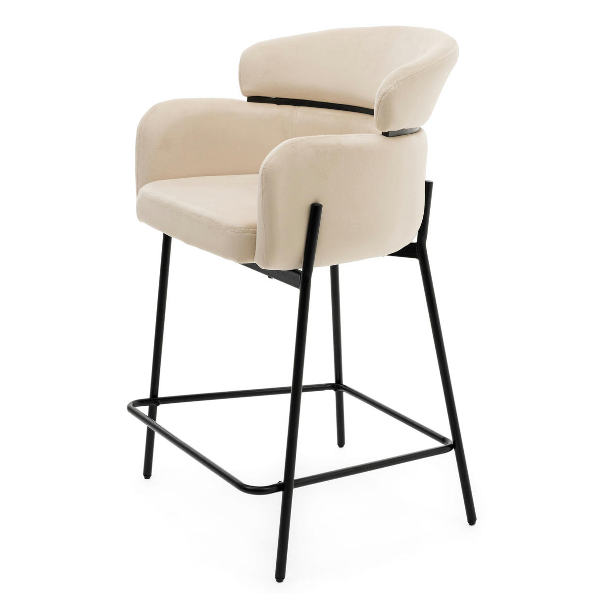 BARHOCKER BOLZANO gepolsterter mit Steppung - beige - Samt Velour - Beige/Schwarz, Textil/Metall (60/99/55cm) - NEW HOME