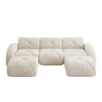 WOHNLANDSCHAFT Weiß 281/171/76 cm 3-Sitzer Modular mit 2 Hockern - Beige, Textil (281/76/171cm) - PANGIVO