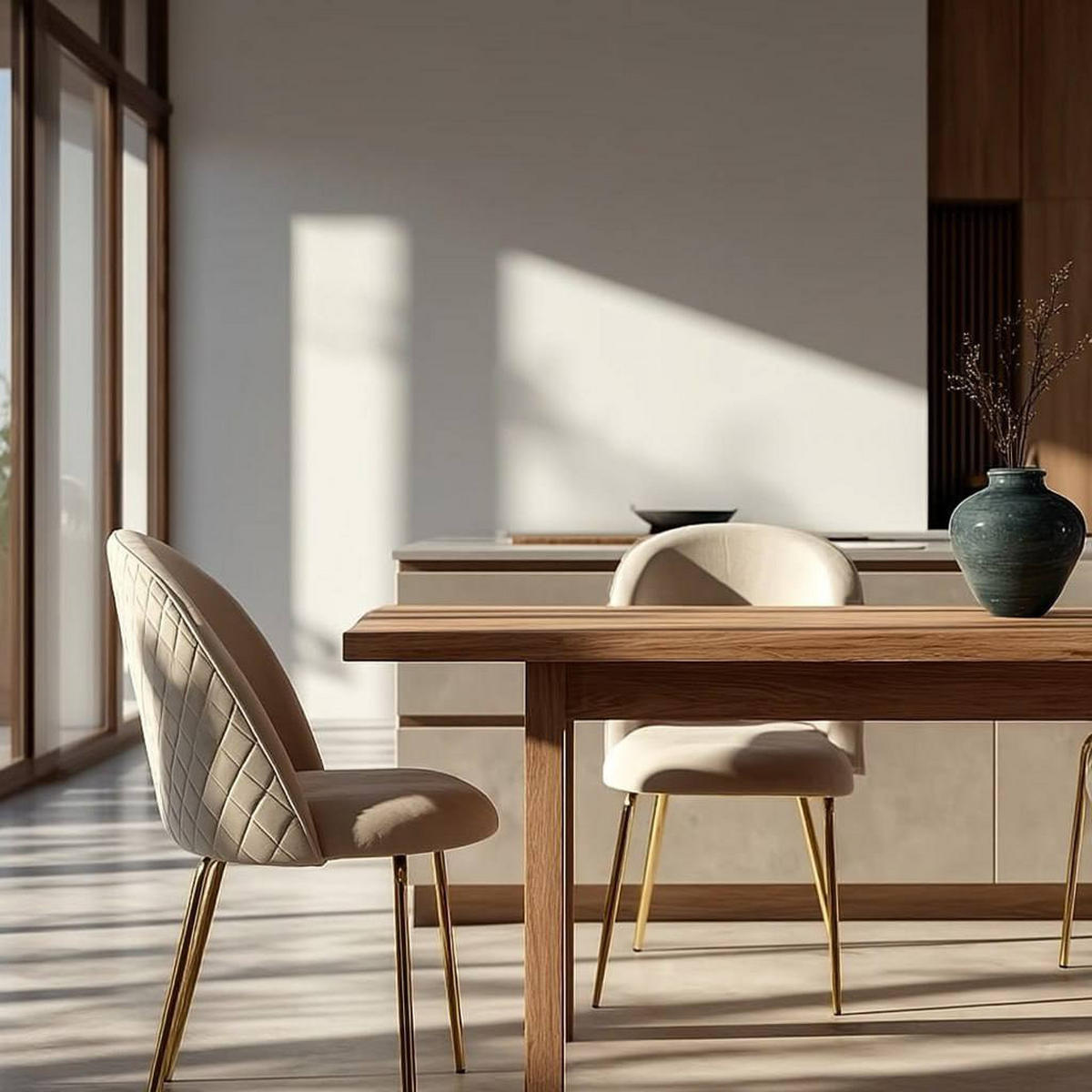 ESSZIMMERSTUHL 2er Set Samtbezug mit Metallgestell Diamantsteppung Skandinavisch gepolstert, Beige 53x50x87 cm - Beige/Goldfarben, Textil/Metall (53/87/50cm) - KADIMA DESIGN