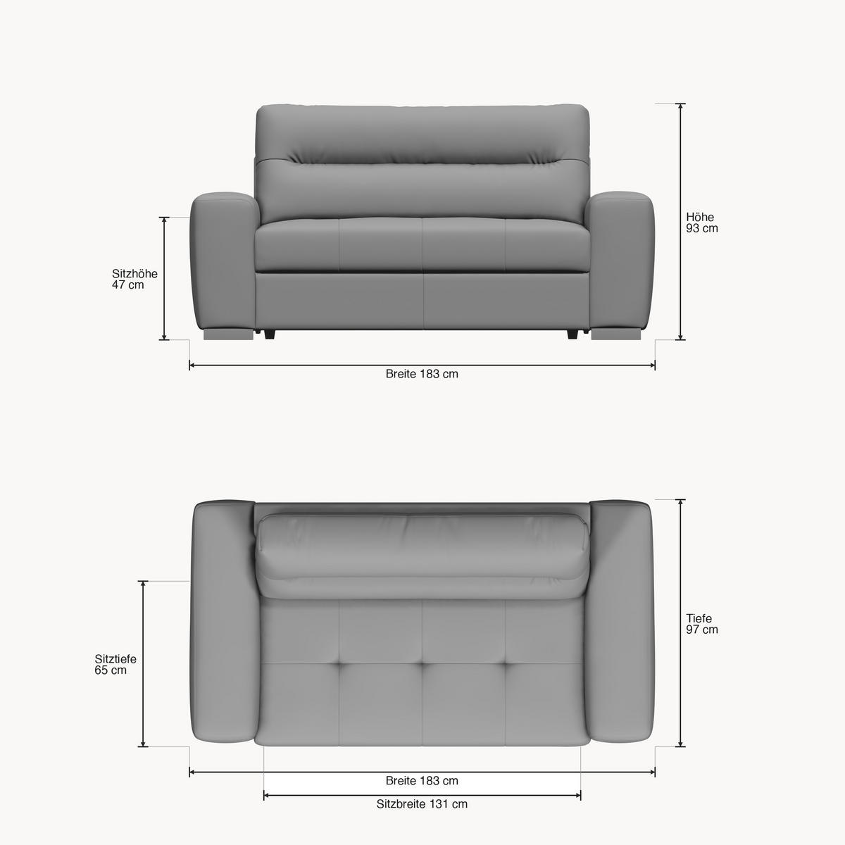 2-SITZER Carlisle Chenille Grau 183/97/93 cm - Dunkelgrau, Kunststoff/Textil (183/93/97cm) - foamnova
