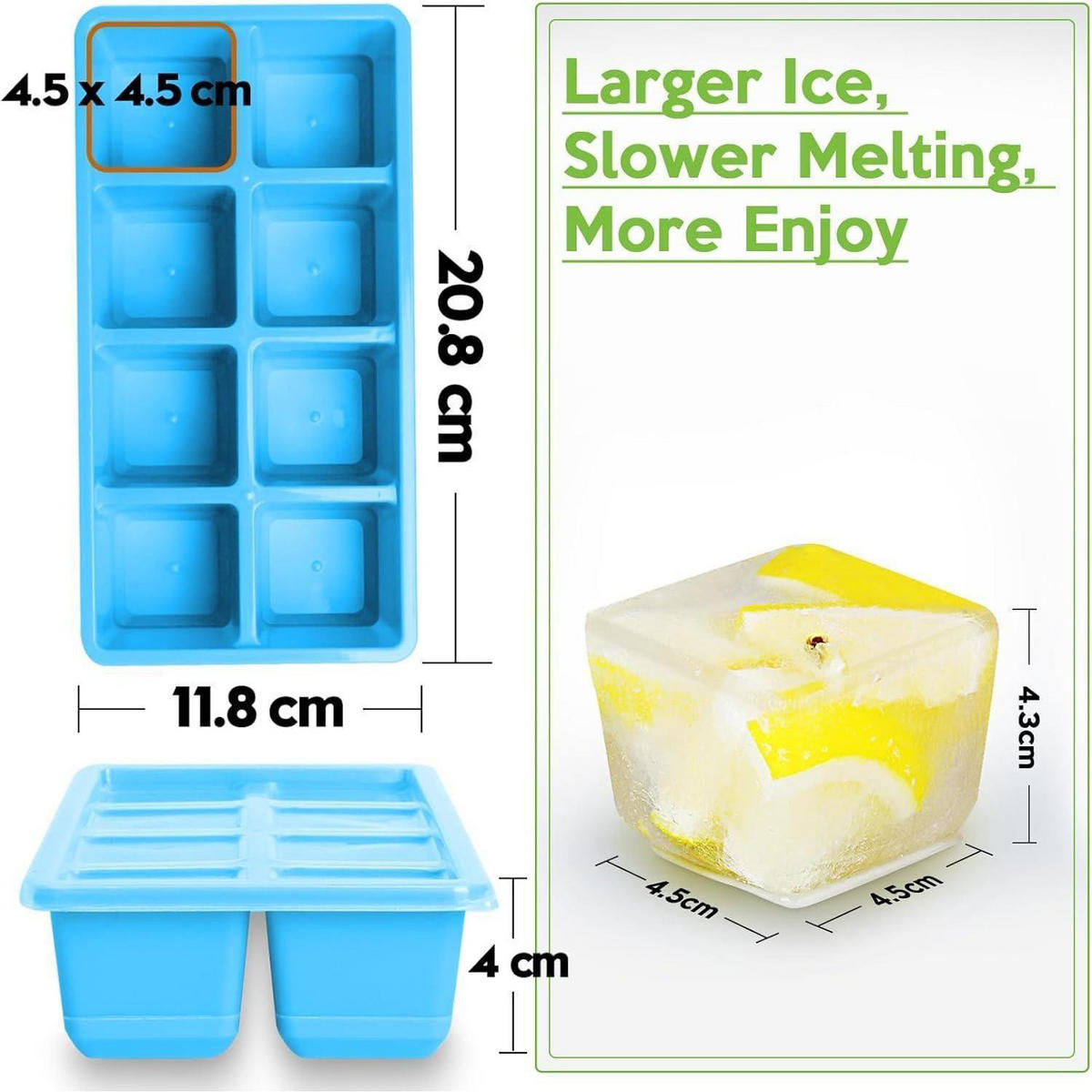 EISWÜRFELFORM 2-teiliges Set mit Deckel 4,5 cm Blau - Blau, Kunststoff (10/5/20cm)