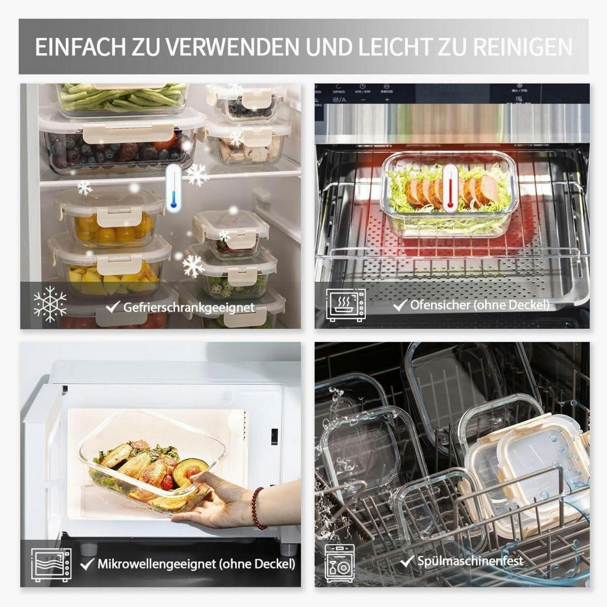 VORRATSBEHÄLTERSET Glas 10-teilig Cremeweiß - Multicolor, Glas (20.8/16.5/44cm)