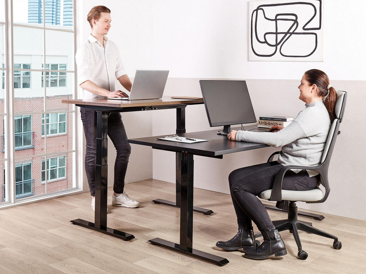 ÍRÓASZTAL fekete 180/80 cm elektromos állítható magasságú Destin III - fekete, fa (160/72/128cm) - Beliani