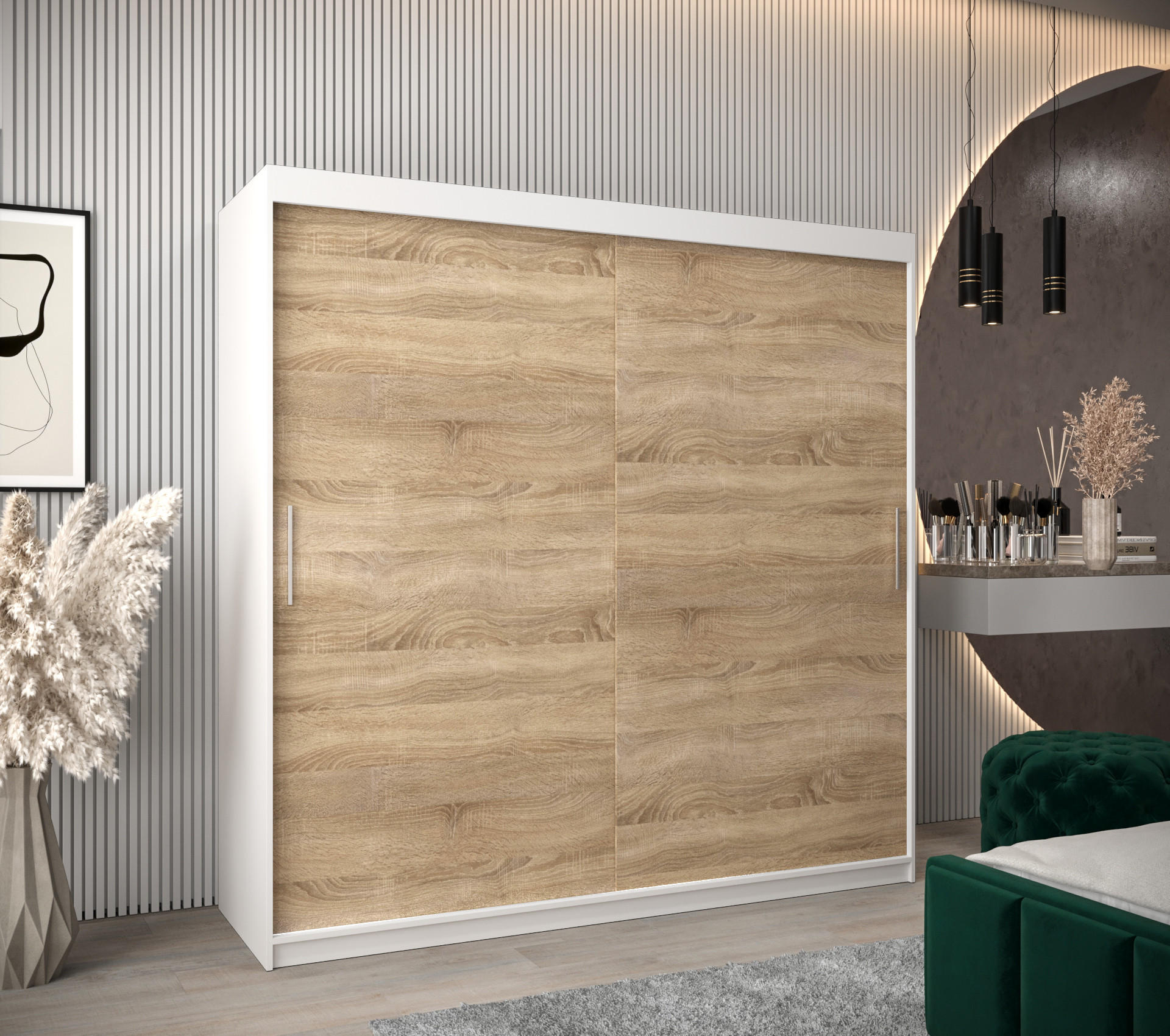 SCHWEBETÜRENSCHRANK 200/200/62 2-türig - Silberfarben/Weiß, Holz/Kunststoff (200/200/62cm) - Abiks Möbel