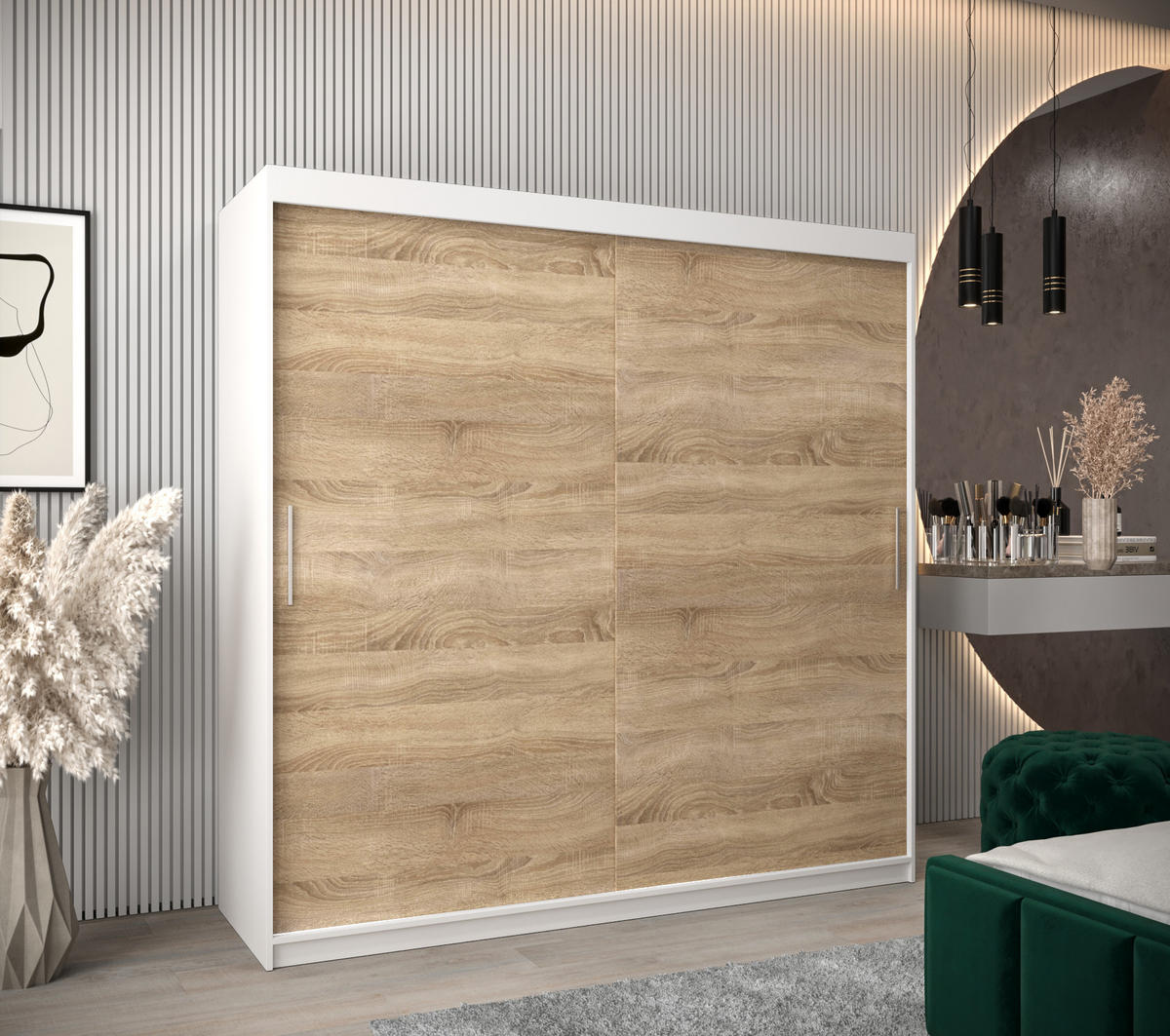 SCHWEBETÜRENSCHRANK 200/200/62 2-türig - Silberfarben/Weiß, Holz/Kunststoff (200/200/62cm) - Abiks Möbel