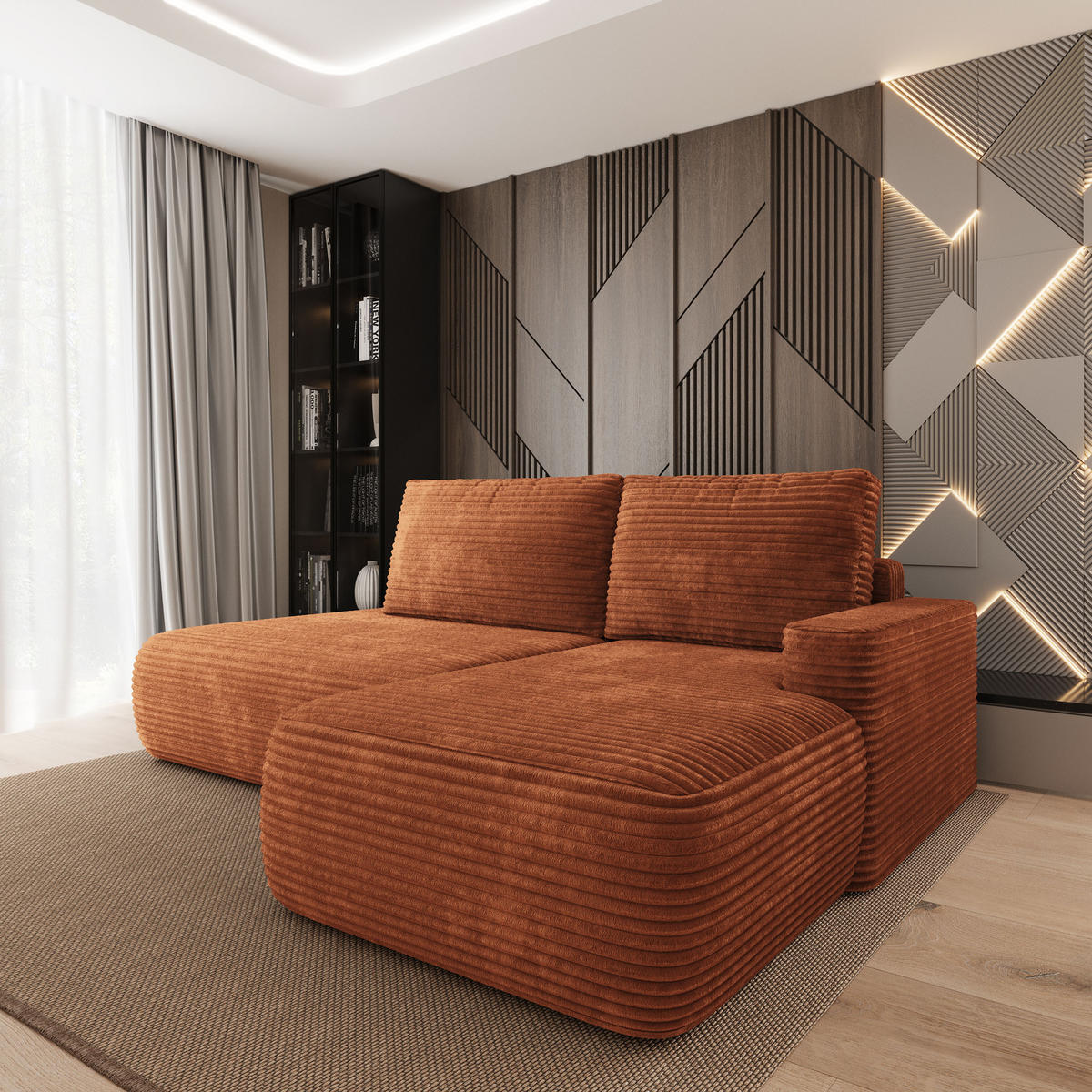 ECKSOFA AVINI T R-S Braun Kordstoff mit Schlaffunktion - Braun, Holzwerkstoff/Textil (277/160cm) - MASSENO
