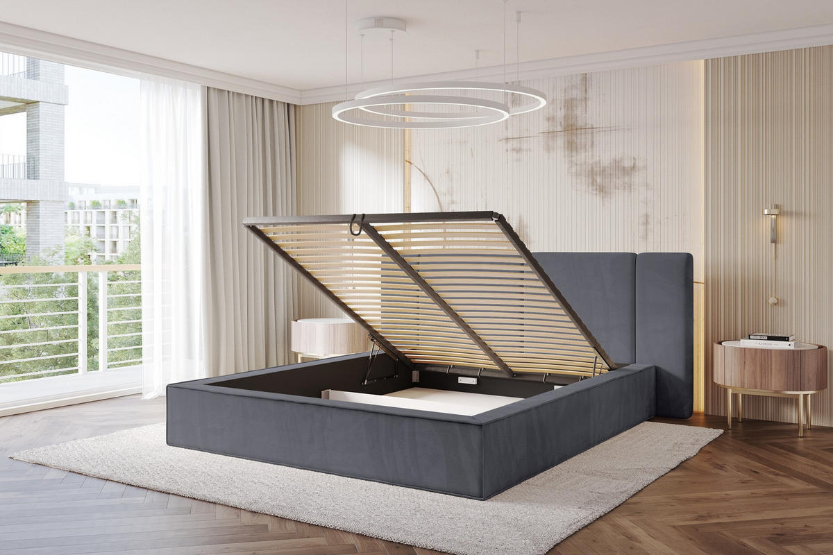 POLSTERBETT mit Bettkasten und Lattenrost, Boxbett ohne Matratze - RIVO 200x200 Dunkelgrau - Dunkelgrau, Holzwerkstoff/Textil (200/200cm) - ALTDECOR