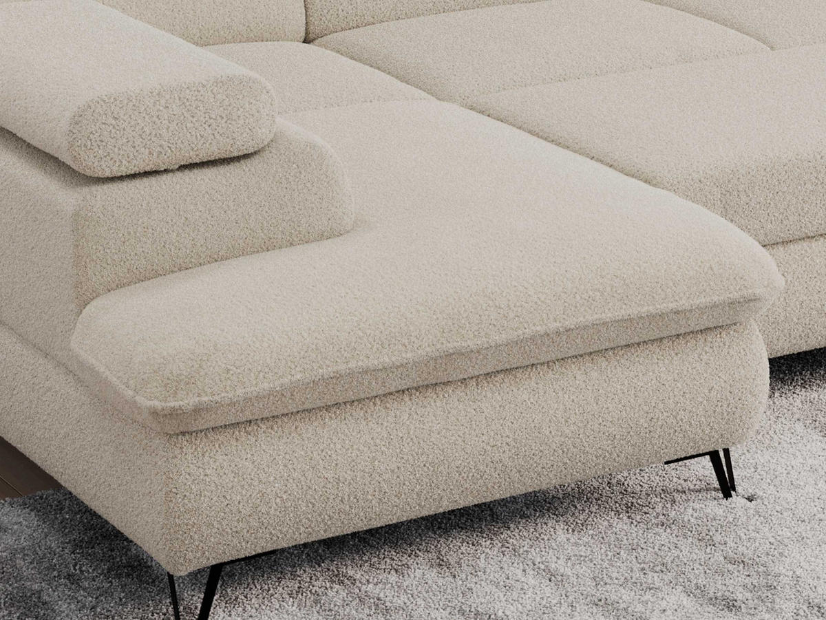 WOHNLANDSCHAFT PEDRO U Boucle Beige - Beige/Schwarz, Textil/Metall (346/76/208cm) - MKS