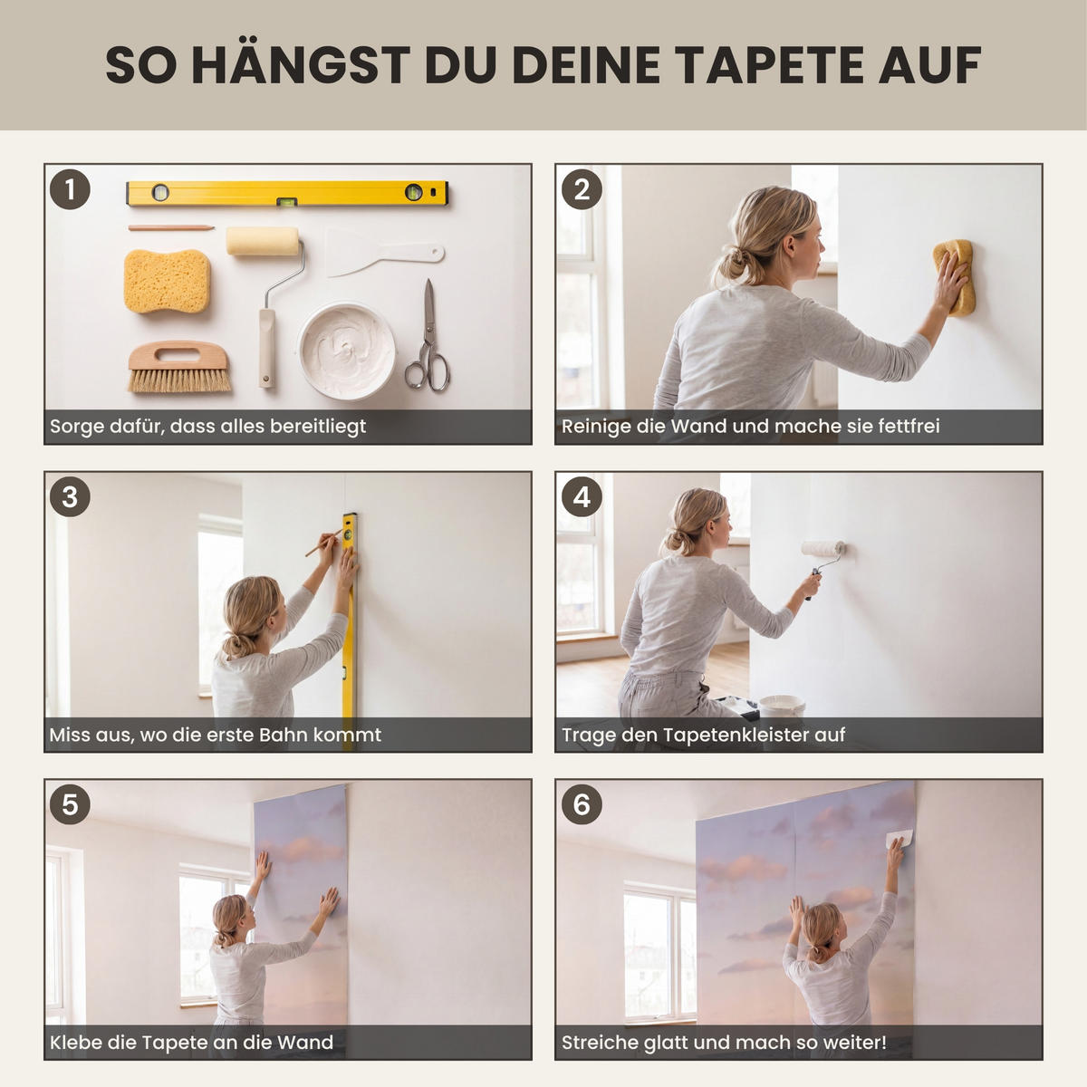TAPETE - Strand - Brandung - Wolken - 450x260 cm - Hellrosa, Papier (450/260cm) - OnlyWow