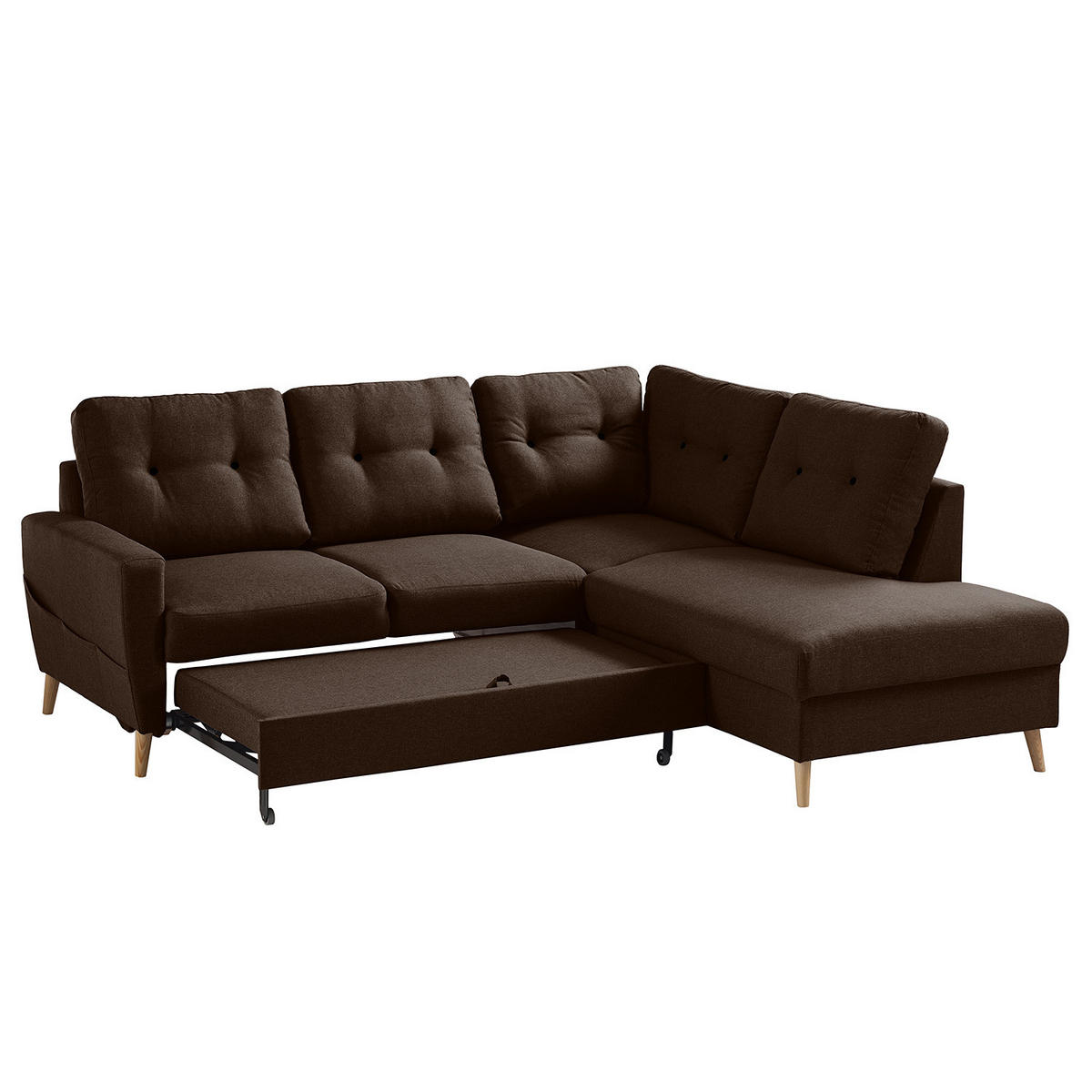 ECKSOFA mit Ottomane - Webstoff - Hellbraun/Dunkelbraun, Holz/Textil (230/200cm) - home24