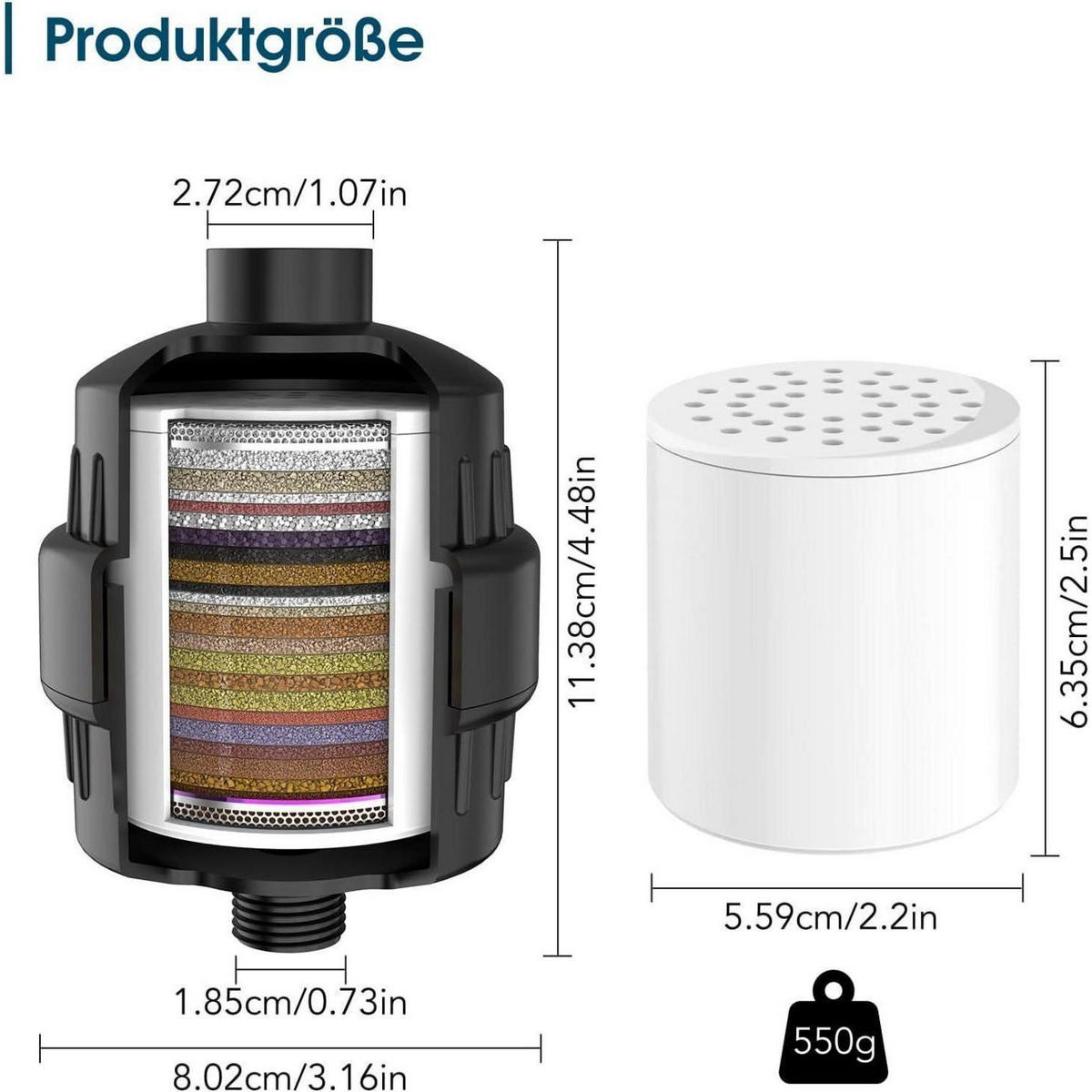 DUSCHFILTER mit 36-Schicht-Filtersystem mattschwarz - Schwarz, Kunststoff (1/1/1cm)