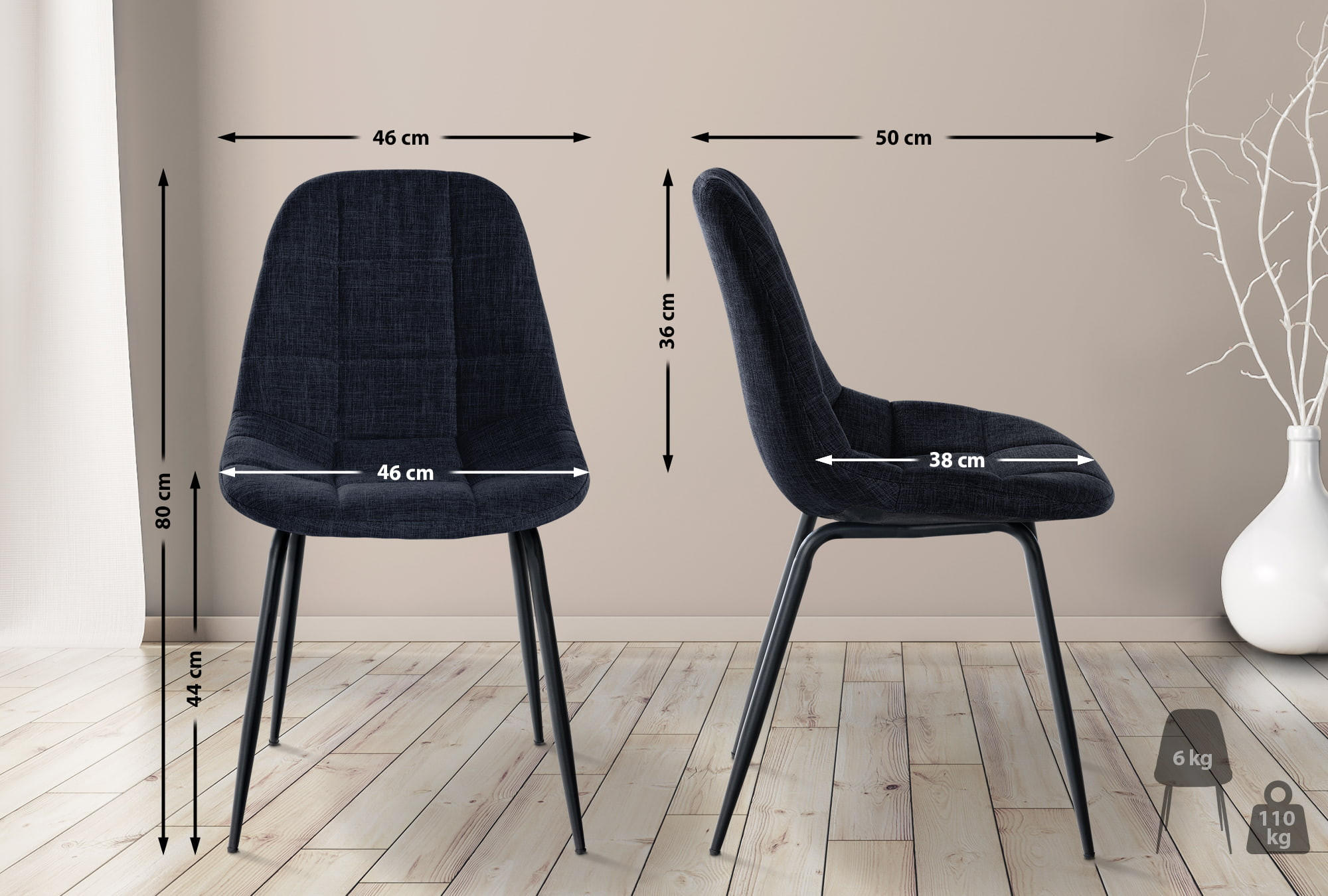 Thumbnail - CLP Stuhl, Schwarz, Textil, 46x82x52 cm, Esszimmer, Stühle, Esszimmerstühle, Vierfußstühle