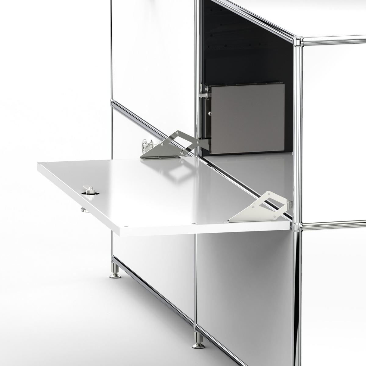 HOCHSCHRANK, 4 offene Fächer, 8 Klappen, Breite 302 cm, Signalweiß - Chromfarben/Silberfarben, Metall (40/118/302.2cm) - Versee
