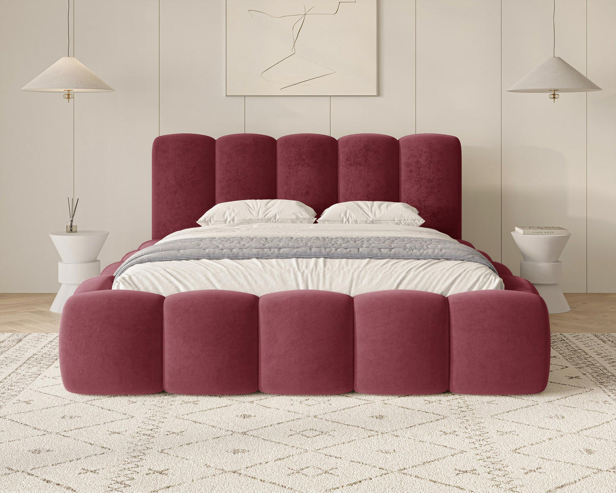 POLSTERBETT 18 - 140x200 cm – Riviera – Gepolstertes Bett mit Metall-Lattenrost - Bordeaux, Holz (140/200cm) - ROYAL24_MARKT