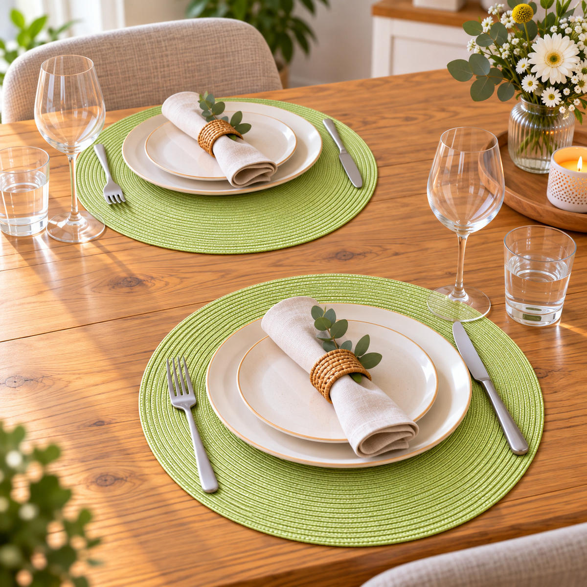 PLATZSET 2er Set Polypro Pistazie 35 cm rund - Hellgrün, Kunststoff (35cm) - TiborTex