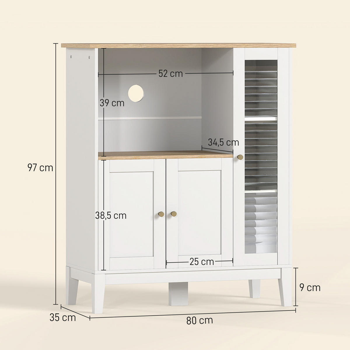 MIKROWELLENUNTERSCHRANK DE-11067 3 Türen mit Kabeldurchlass Weiß/Holz - Weiß, Holzwerkstoff (35/97/80cm) - ComfortXL