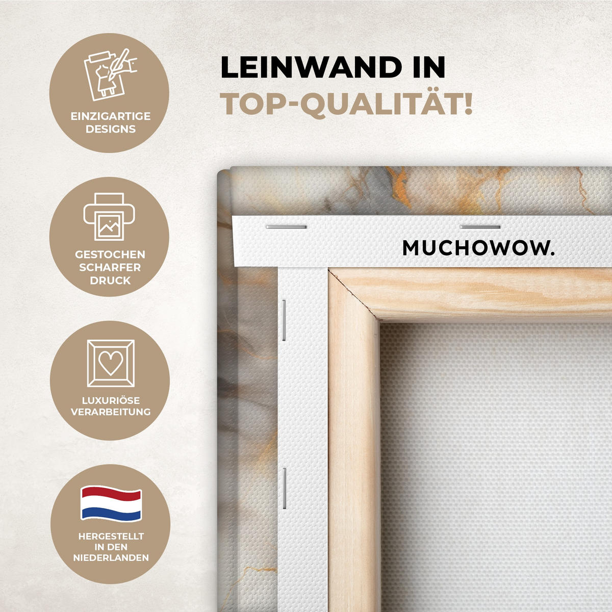 LEINWANDBILD Marmor - Grau - Gold Deko Wohnzimmer 20x30 cm - Weiß, Textil (20/30cm) - MuchoWow