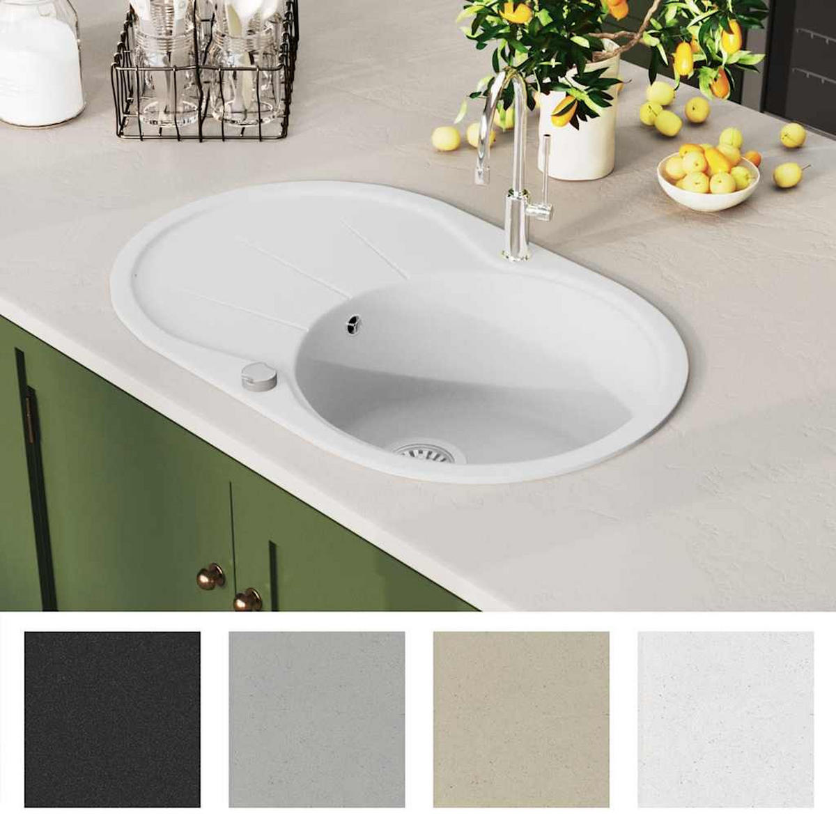 GRANITSPÜLE Einzelbecken Oval Weiss - Weiß, Stein (49/20.5/77cm) - vidaXL