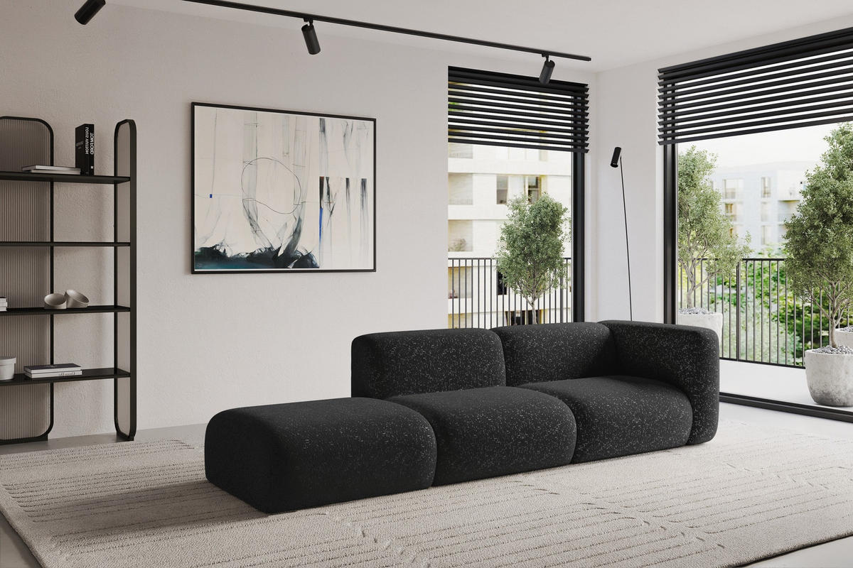 SOFA Ottomane Rechts MIRA-S3 296x89x70 Schwarz Velours - Schwarz, Holzwerkstoff/Kunststoff (296/70/89cm) - ALTDECOR