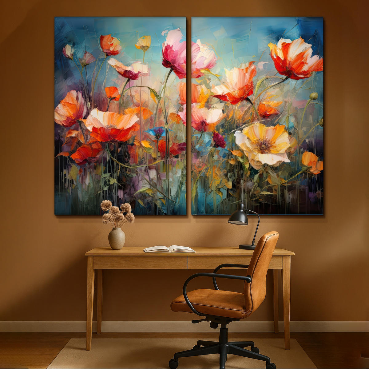 LEINWANDBILD 2er Set Blumen - Bunt - Abstrakt 240x180 cm - Blaugrau, Textil (240/180cm) - MuchoWow