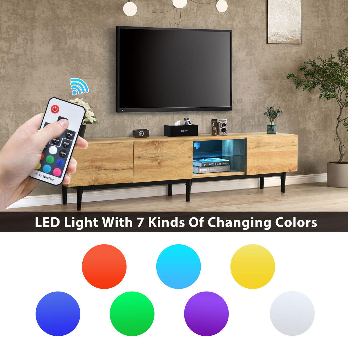 LOWBOARD 175/31/41 cm in Eichefarben/Schwarz aus MDF mit LED-Beleuchtung - Eichefarben, Holzwerkstoff (31/41/175cm) - OKMYHOME