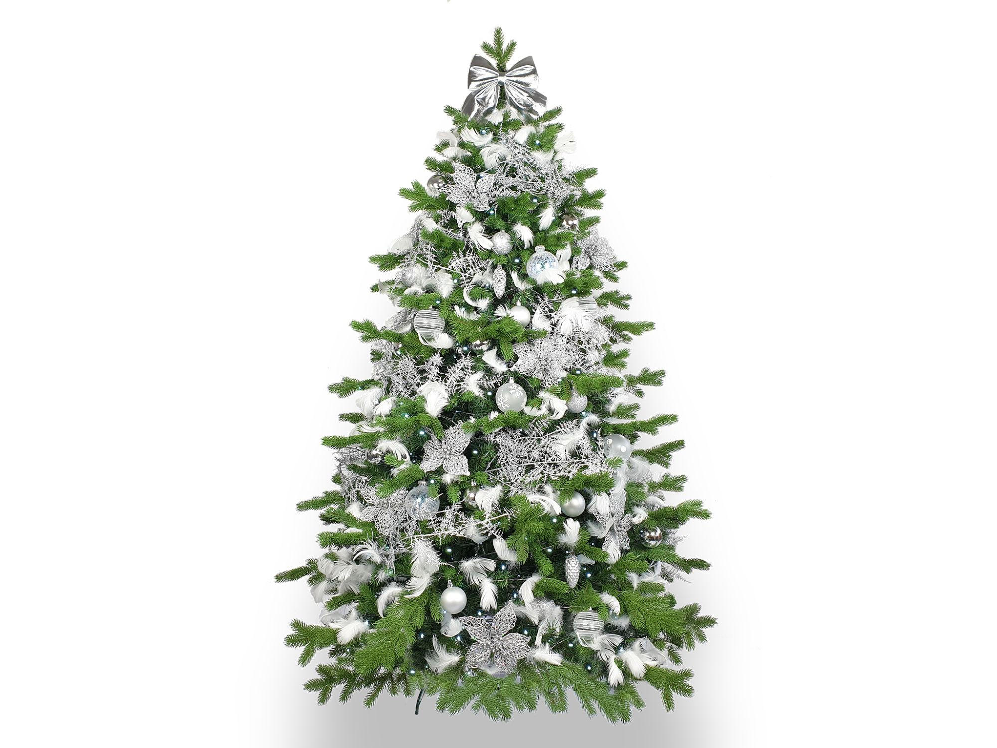 LAALU WEIHNACHTSBAUM geschmückt künstlich mit 93 Stk Kugeln KING OF WINTER 180 cm mit Metallständer - Silberfarben/Weiß, Kunststoff (180cm) - LAALU