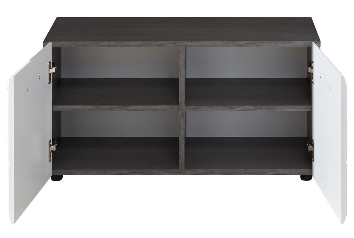 GARDEROBENBANK Hochglanz weiß, Sardegna grau 80 x 41 cm, Schuhbank mit Türen - Weiß Hochglanz/Silberfarben, Holzwerkstoff/Kunststoff (80/35/41cm) - Top.Furn