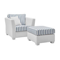 SESSEL creme blau gestreift, Landhaus 95 cm, Loungesessel Set inklusive Hocker - Blau/Creme, Holz/Textil (95/88/161cm) - Furn.Design