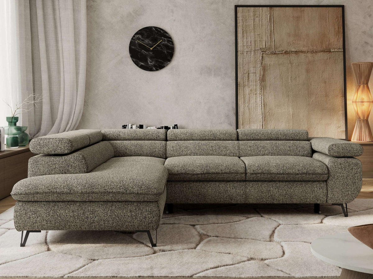 ECKSOFA PABLO L Grau Struktur - Links Seite mit T25 Topper - Schwarz/Grau, Textil/Metall (208/273cm) - MKS