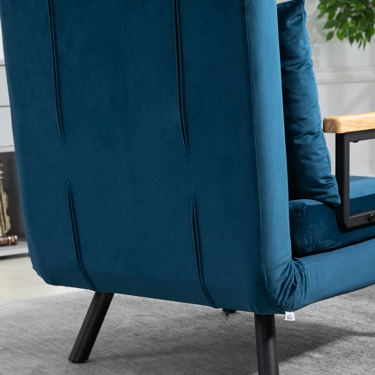 SCHLAFSESSEL, Einzelsofa mit Bettfunktion, Relaxsessel mit Rückenkissen Blau - Blau/Schwarz, Holz/Textil (73/81/63cm) - HOMCOM