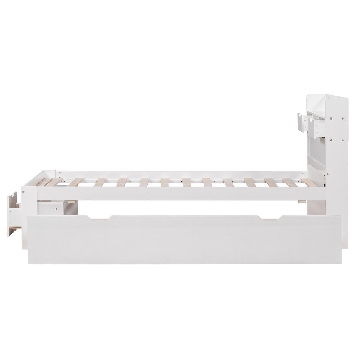 KINDERBETT 90/190 cm mit USB-Anschluss, Steckdosen und viel Stauraum aus MDF, Weiß - Weiß, Holzwerkstoff (90/190cm) - Redom