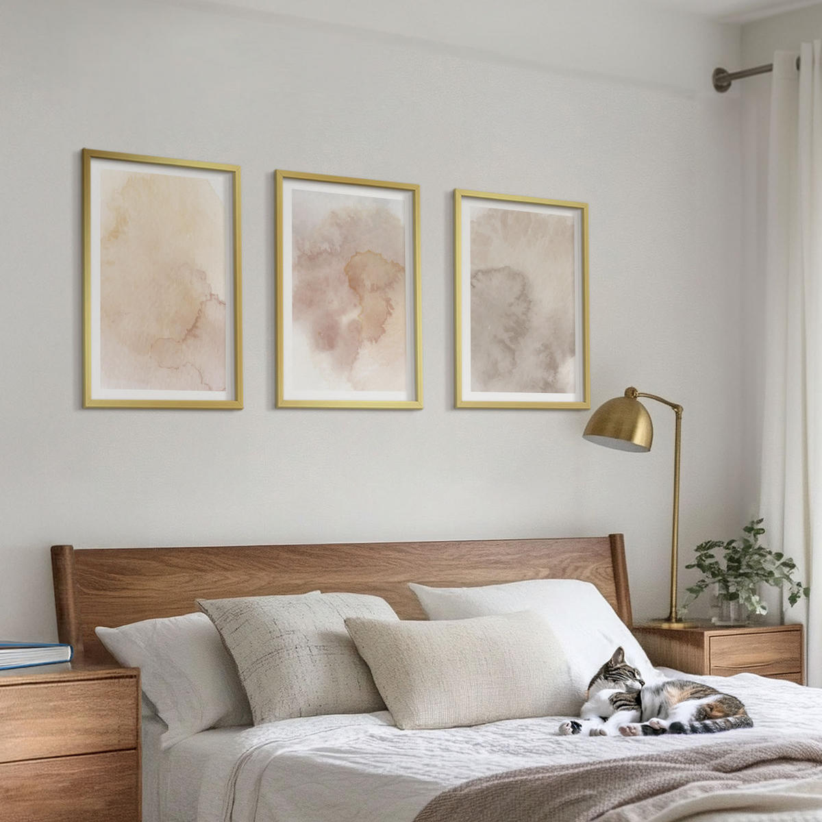 BILDER SET 3er Set - 40x60 cm Goldrahmen - Warme Aquarell-Pastelltexturen - Goldfarben, Kunststoff (40/60cm) - TULUP